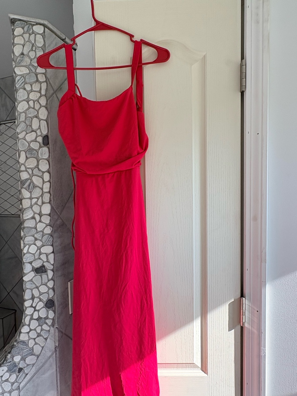 HALARA Ruched Lace Up Bodycon Midi Casual Dress Red